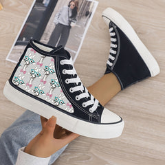 Giraffe Print Plush Lined Thermal Chunky Canvas Sneakers