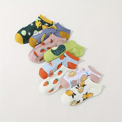 6 8 Pairs Fruit Print Socks Low Cut Ankle Stockings