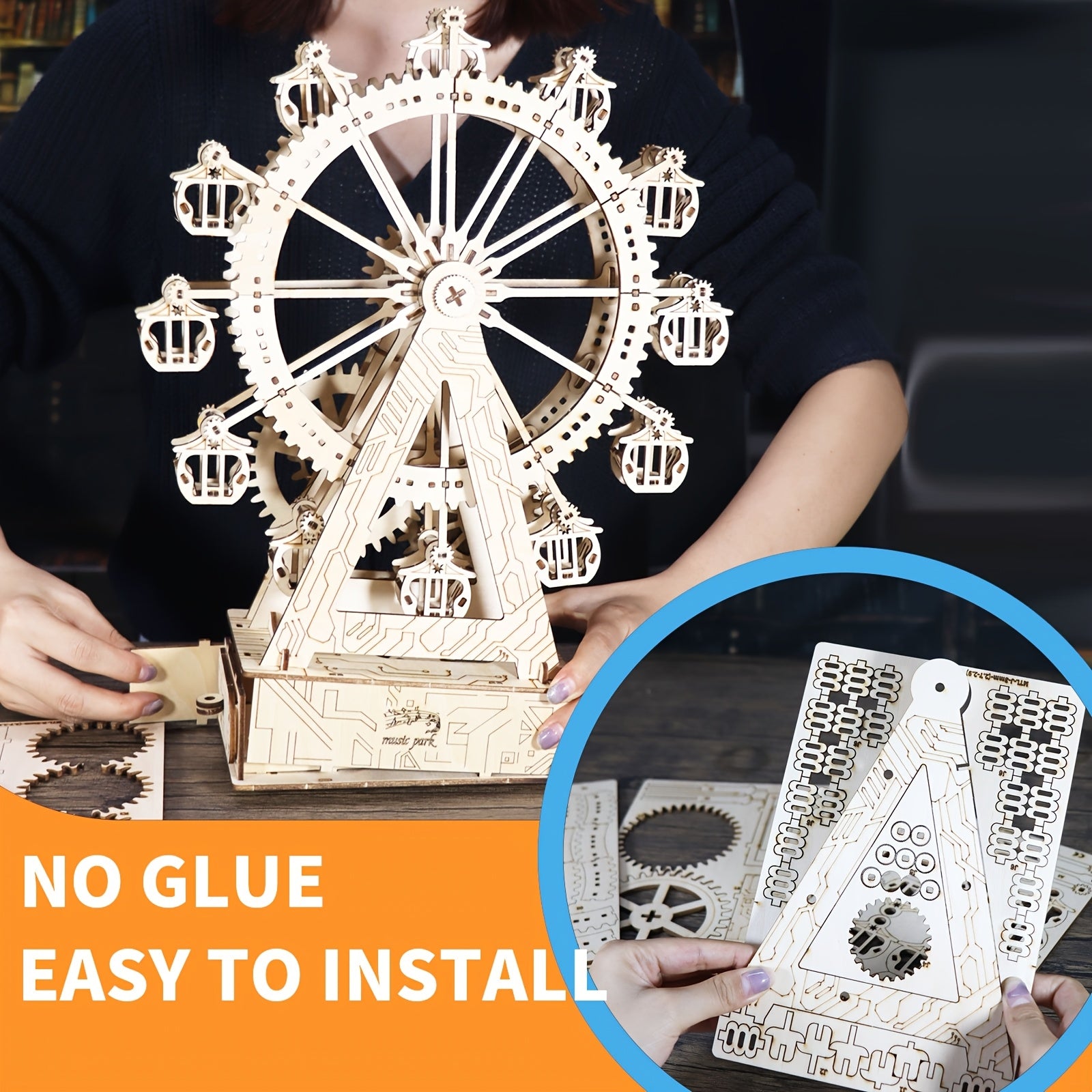 3D Wooden Puzzle Gear Ferris Wheel Music Box You Are My Sunshine