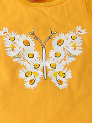 2pcs Baby Girls Butterfly Tank Top & Floral Shorts Set