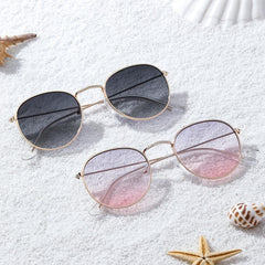 2 Pairs Round Metal Frame Sunglasses Gradient Lens Casual Style Glasses