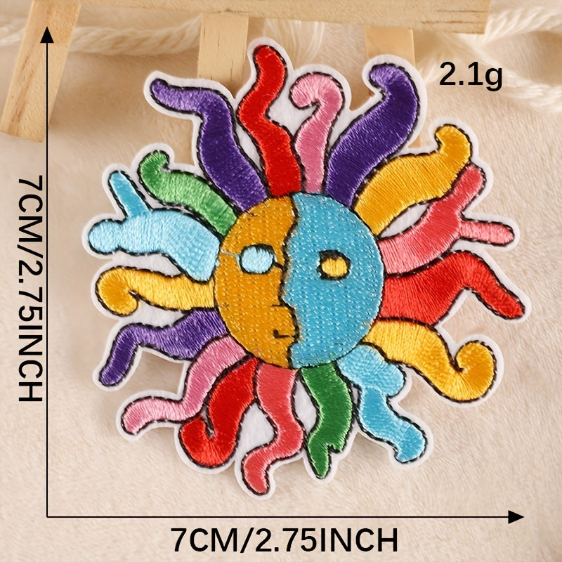 2pcs Sun Badges Iron On Patches Embroidered Applique DIY Crafts