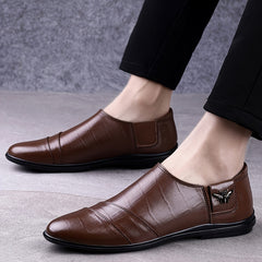 Men's Leather Loafer Shoes Lightweight Rubber Sole Casual Slip On