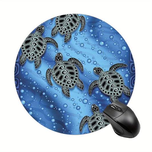 Round Non-Slip Gaming Mouse Pad for Women and Girls - Little Turtle Design