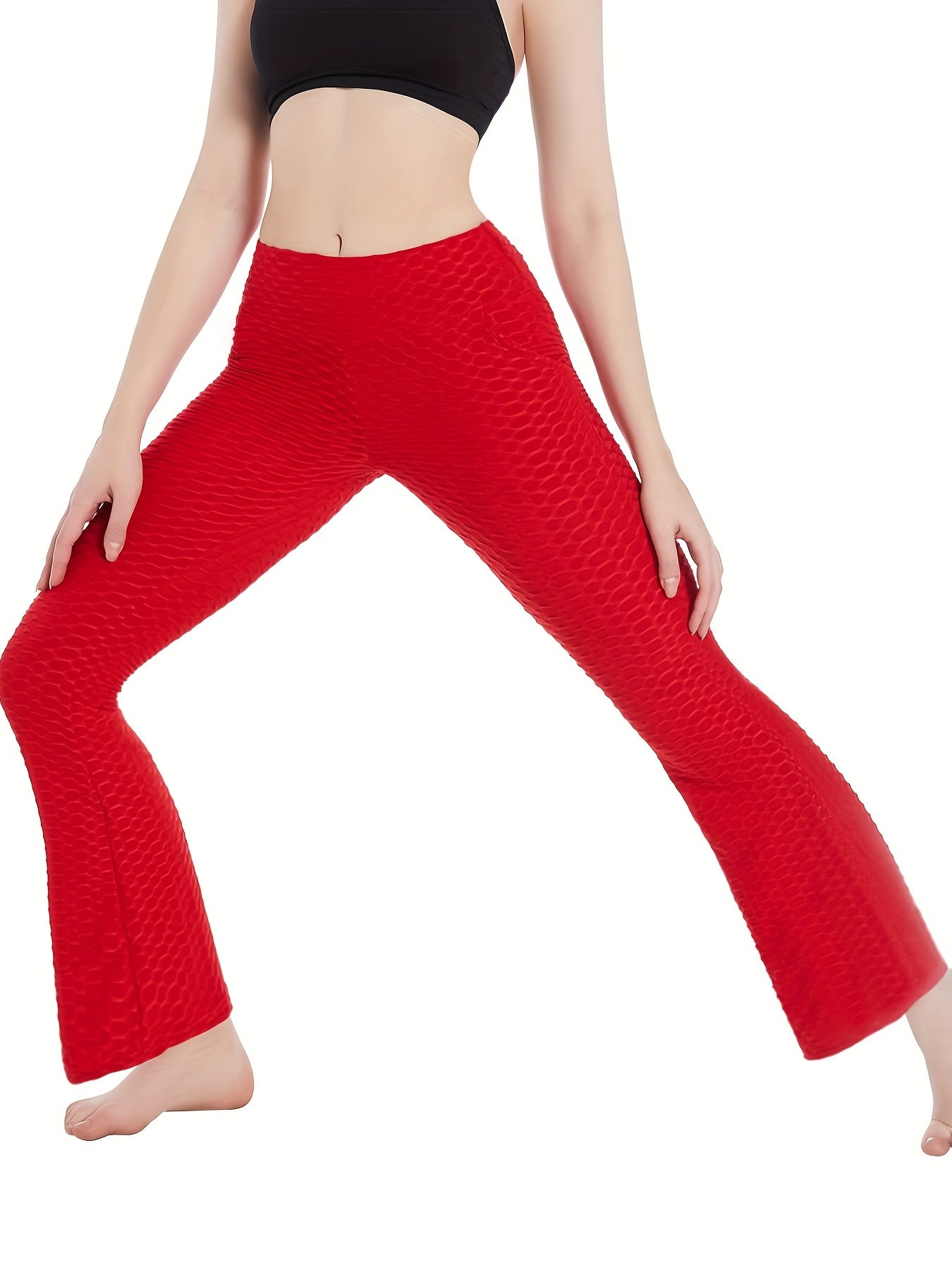 High Waisted Yoga Workout Tummy Control Bootcut Pants With Pocket