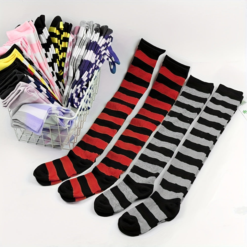 2 Pairs Striped Thigh High Socks Women's Stockings