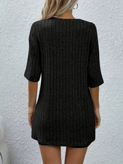 Ribbed Lounge Set Short Sleeve Crew Neck Top & Shorts Women's Loungewear