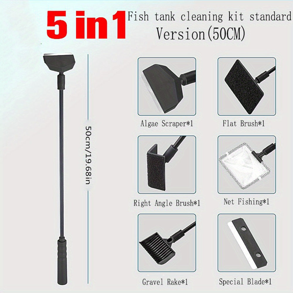 Fish Tank Glass Cleaning Brush Aquarium Tools 5 in 1 Cleaning Set