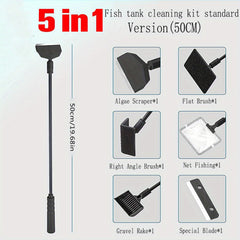 Fish Tank Glass Cleaning Brush Aquarium Tools 5 in 1 Cleaning Set