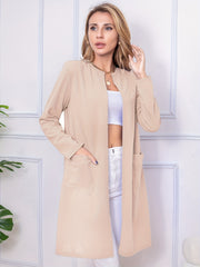 Long Open Front Coat Casual Solid Outerwear Women's Clothing