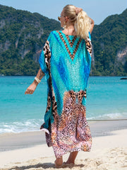 Boho Plus Allover Print Batwing Sleeve Cover Up Dress