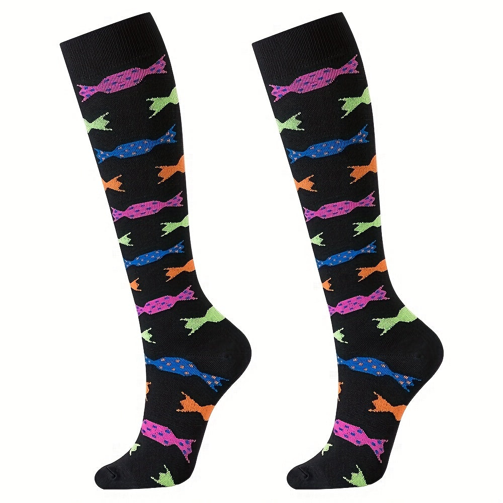 Animal Print Calf Compression Socks 15-20mmHg for Running and Cycling