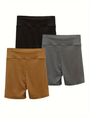 3pc High Waist Ribbed Yoga Biker Shorts Women's Activewear