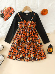 Girls' Halloween Ghosts Long Sleeve Dress