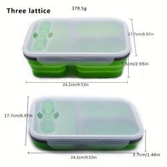 Silicone Folding Lunch Box Bento Box w/ Spoon - Large Capacity Kitchen Storage