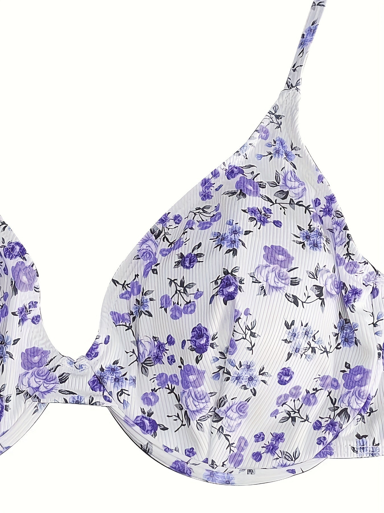 Vacay Bikini Top Women's Plus Floral Print Ribbed Tie Back Swimwear