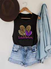Halloween Heart Print Tank Top Sleeveless Crew Neck Summer Top