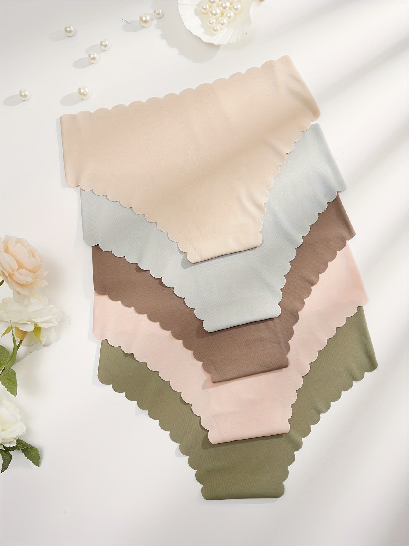 5 Seamless Scallop Trim Briefs Soft Stretchy Intimates Panties Women's Lingerie