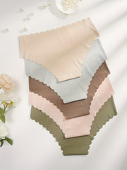 5 Seamless Scallop Trim Briefs Soft Stretchy Intimates Panties Women's Lingerie