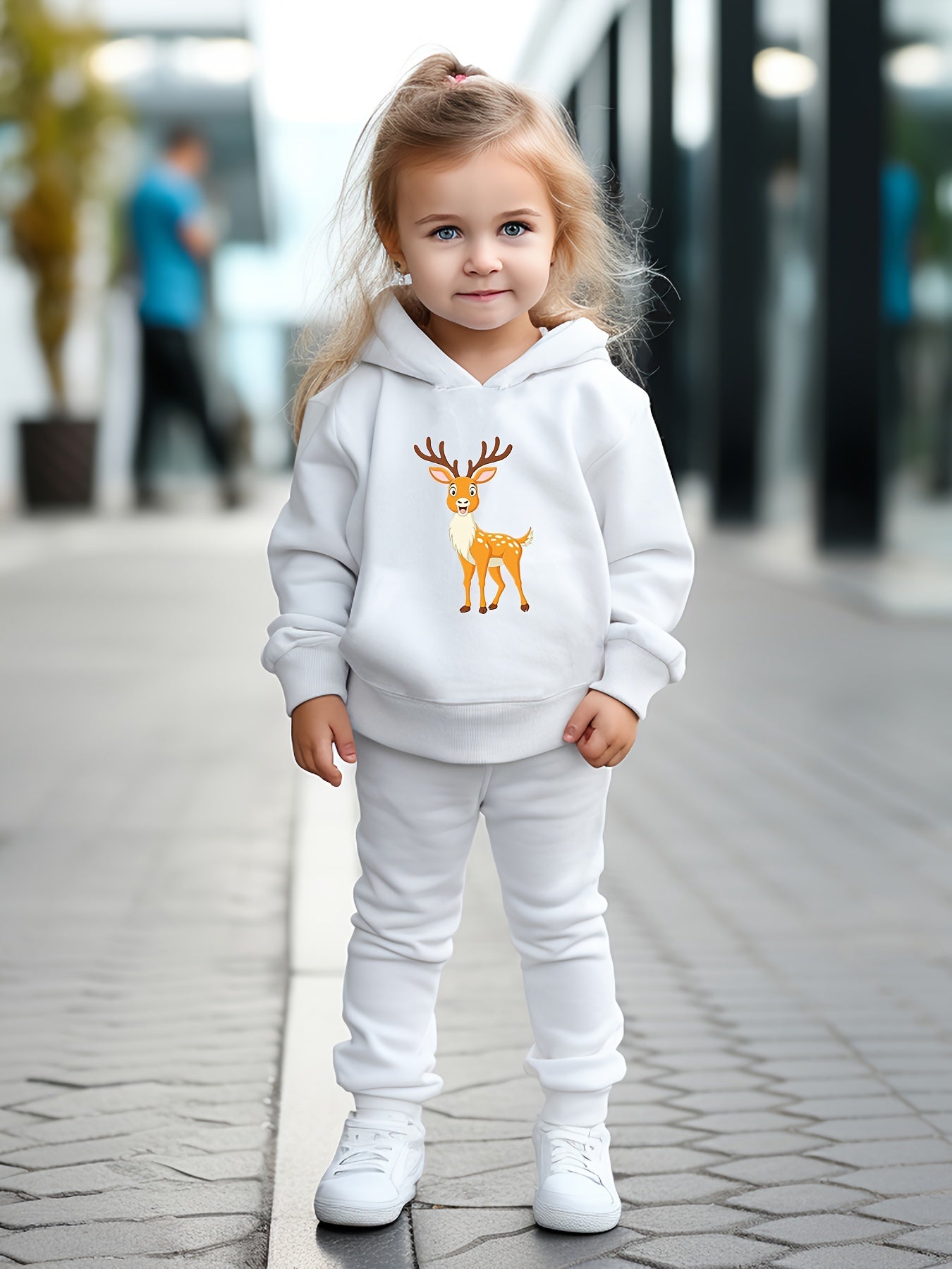 2pcs Deer Print Hoodies Pants Set For Kids Spring Fall Sports