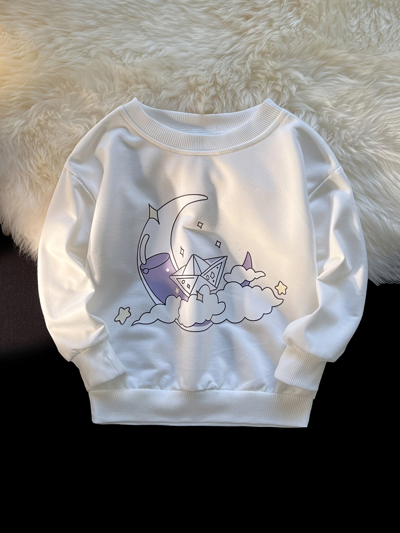 Girls Clouds Moon Print Long Sleeve Sweatshirt Kids Clothes