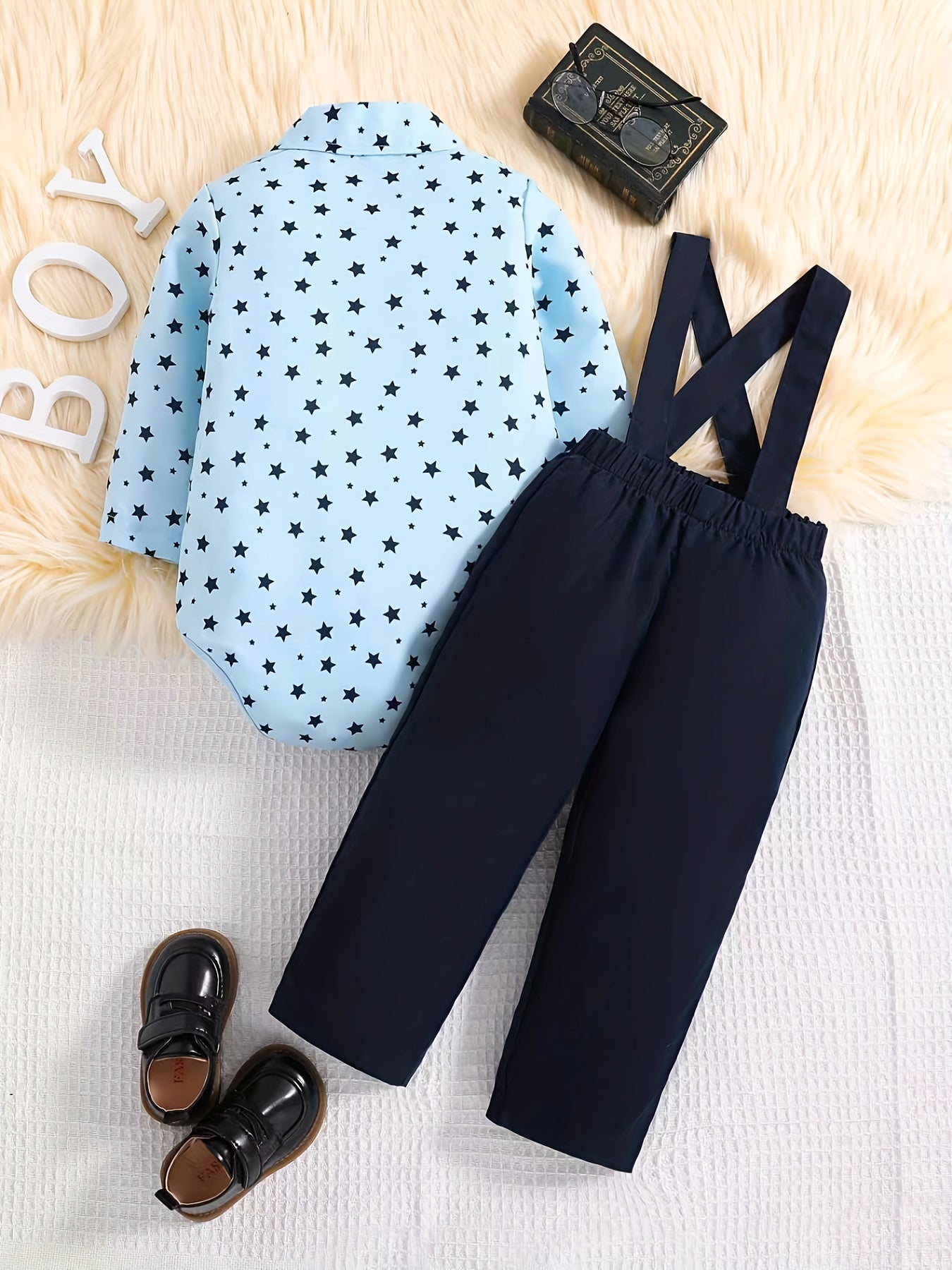 Cute Baby Boys Star Print Romper Trousers Set