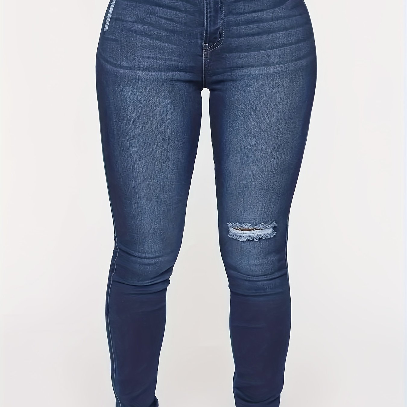 Navy Ripped Holes Skinny Jeans Slim Fit High Stretch Curvy Denim Pants