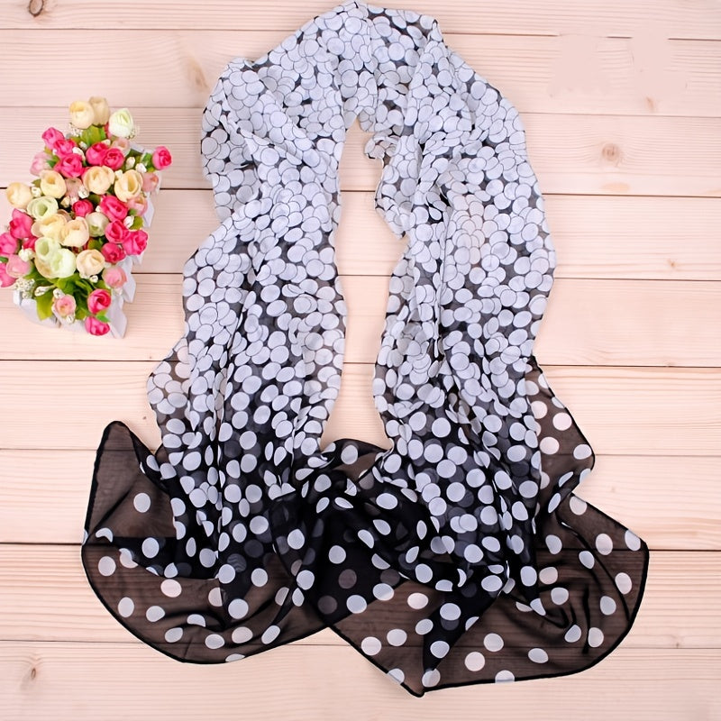Casual Chiffon Scarf Dot Print Gradient Windproof Shawl Beach Towel