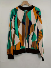Geo Print Zip Up Jacket for Women