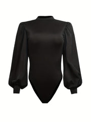 Slim Mock Neck Bodysuit Lantern Sleeve Spring/Fall