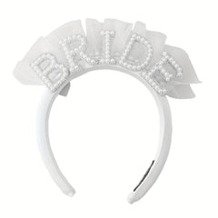 3pcs Wedding Veil & Pearl Headband Set Bachelorette Bride Accessori