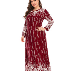 Retro Dress Women's Plus Abstract Stripe Print Long Sleeve Round Neck