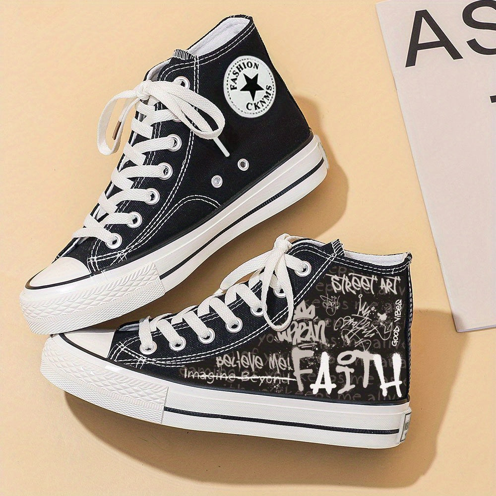 Men's Alphabet Print Ankle Top Canvas Shoes