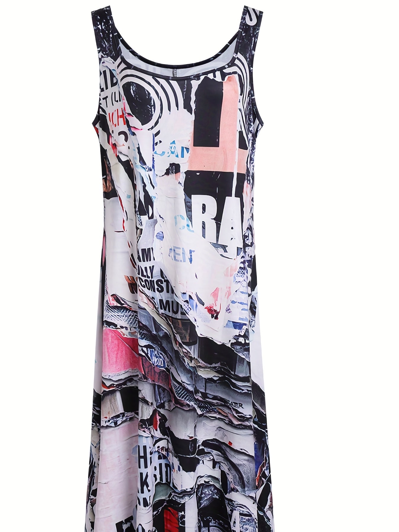 Casual Dress Random Print Round Neck High Stretch Tank Ma