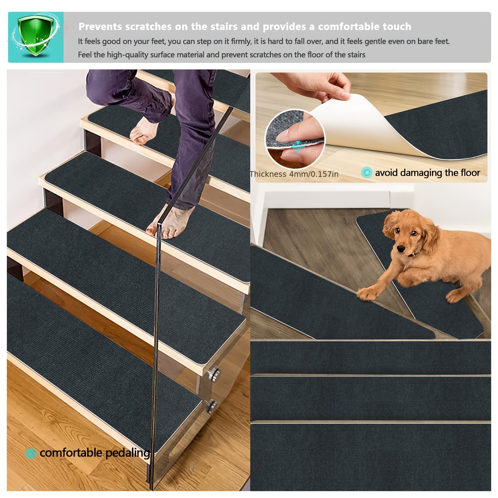 15pcs Non Slip Stair Tread Rugs Soft Washable Stair Carpet Runner for Home Decor