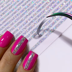 3D Lines Nail Stickers Holographic Silvery Rose Metal Stripe Letters Decals