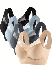4pcs Wireless Full Coverage Bras Breathable & Comfy Women's Linger