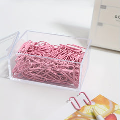 180 Pink Acrylic Paper Clips in Storage Box Girly Powder Pins Metal Clips