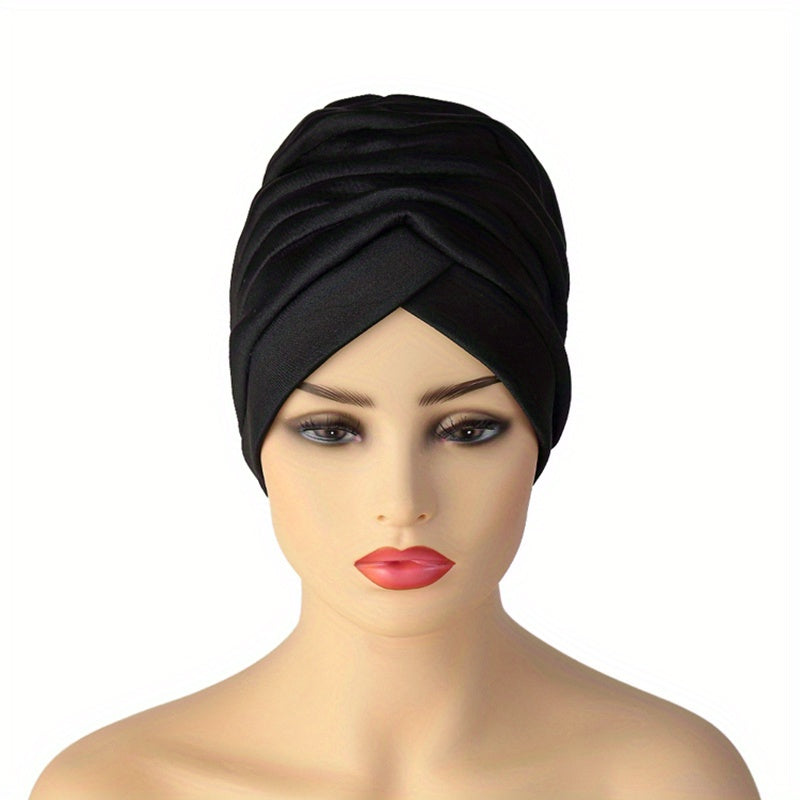 Ruched Turban Cap Elastic Head Wrap Ramadan Head Scarf Chemo Cap Women