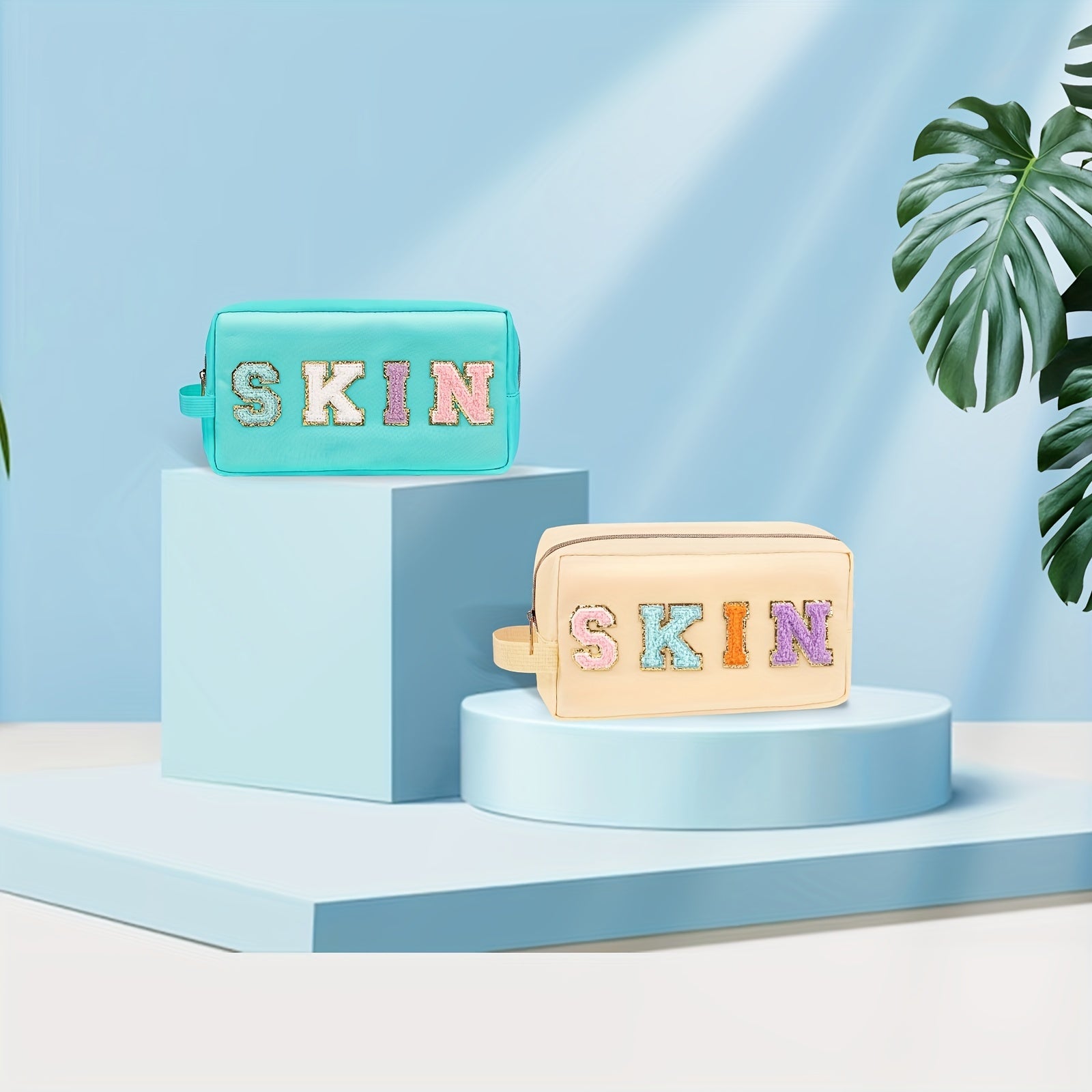 2 Pcs Nylon Cosmetic Bag Waterproof Makeup Pouch Zipper Travel Toiletries Pouch