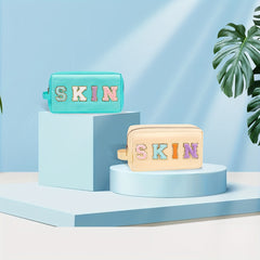 2 Pcs Nylon Cosmetic Bag Waterproof Makeup Pouch Zipper Travel Toiletries Pouch