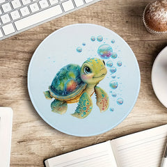 Sea Turtle Bubbles Mouse Pad Non Slip Rubber Base Round Mouse Mat L
