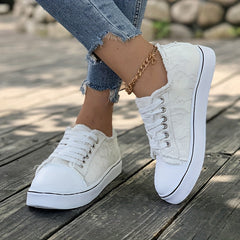 Women's Canvas Sneakers Round Toe Lace Up Low Top Walking Shoes