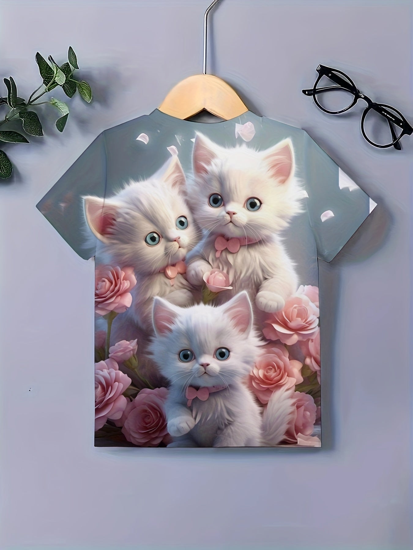 Cute Cats Graphic Short Sleeve T-shirt for Girls - Summer Gift