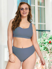 Bikini Set Round Neck High Stretch Two Piece Set