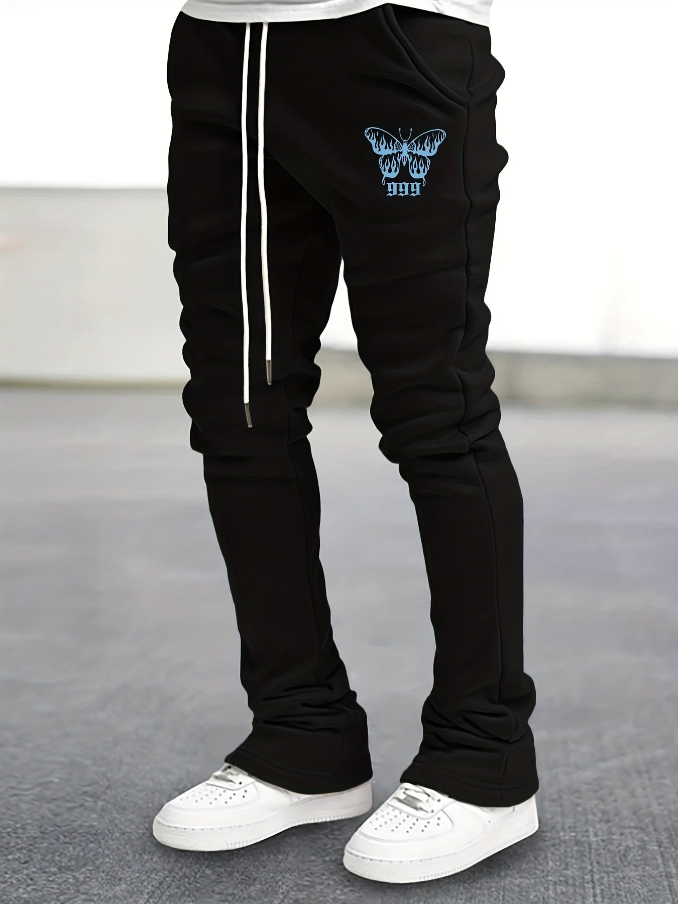 Butterfly Pattern Flared Trousers Men s Casual Stretch Street Style Joggers