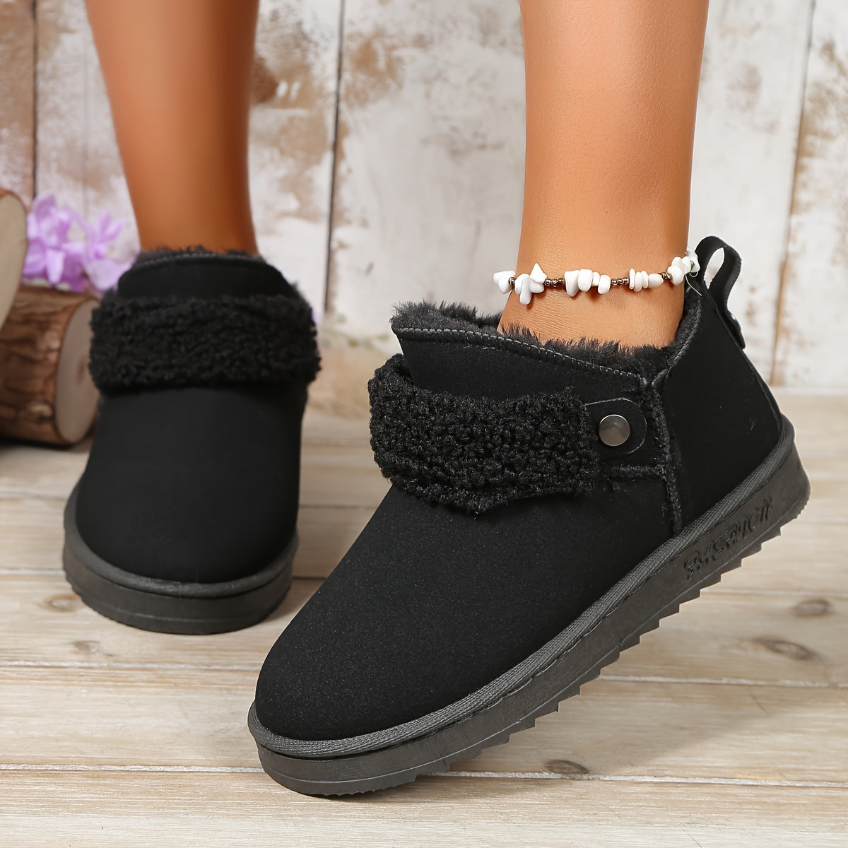 Women's Plush Lined Thermal Snow Boots Non Slip Flat Outdoor Shoes