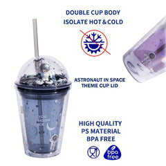 Space Cup 13oz Insulated Plastic with Lids Straws Hot Cold Drinks