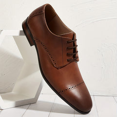Men's Brogue Derby Shoes Lace up Front Cap Toe Dress Shoes For Men