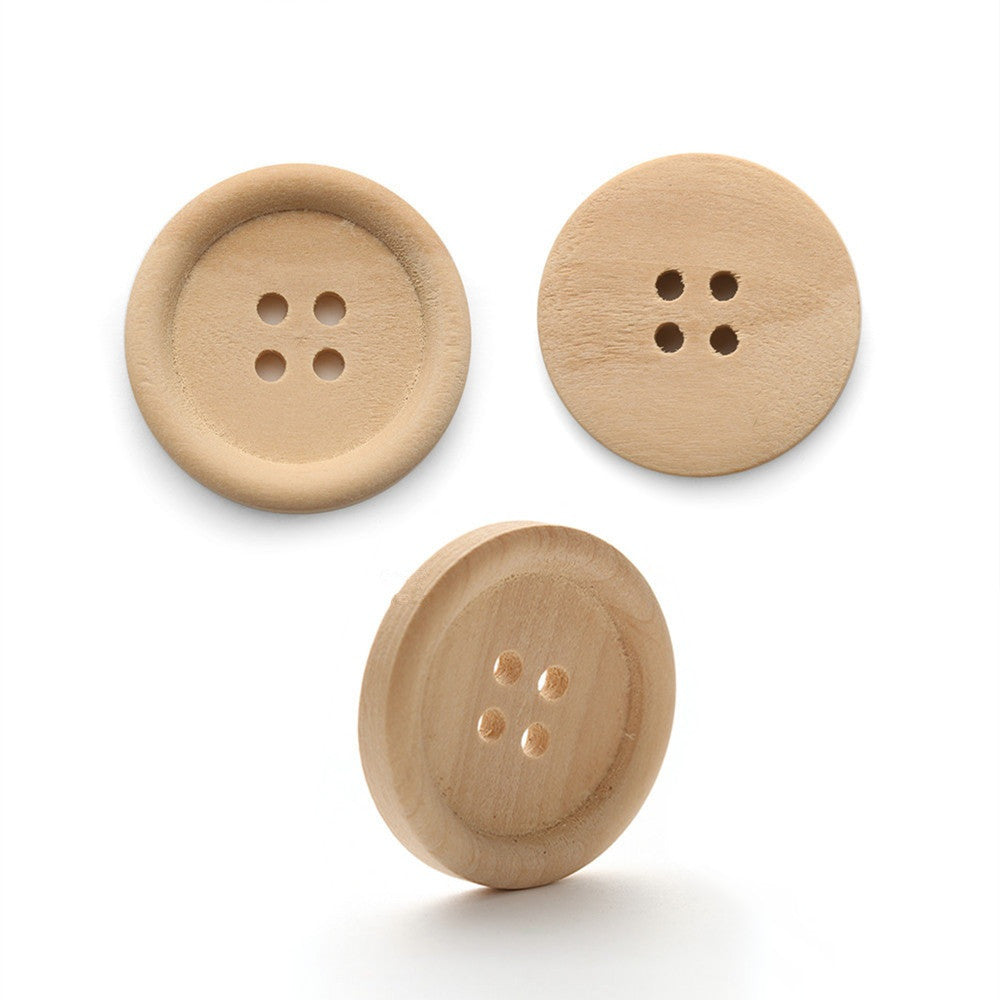 50pcs Mixed Wooden Buttons Natural Round 4 Holes for Sewing Scrapbooking DIY
